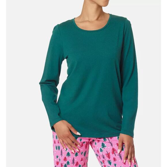 HUE Womens Medium Holiday Pajama Lounge Set Christmas Trees Pink & Green NEW! - Picture 1 of 10